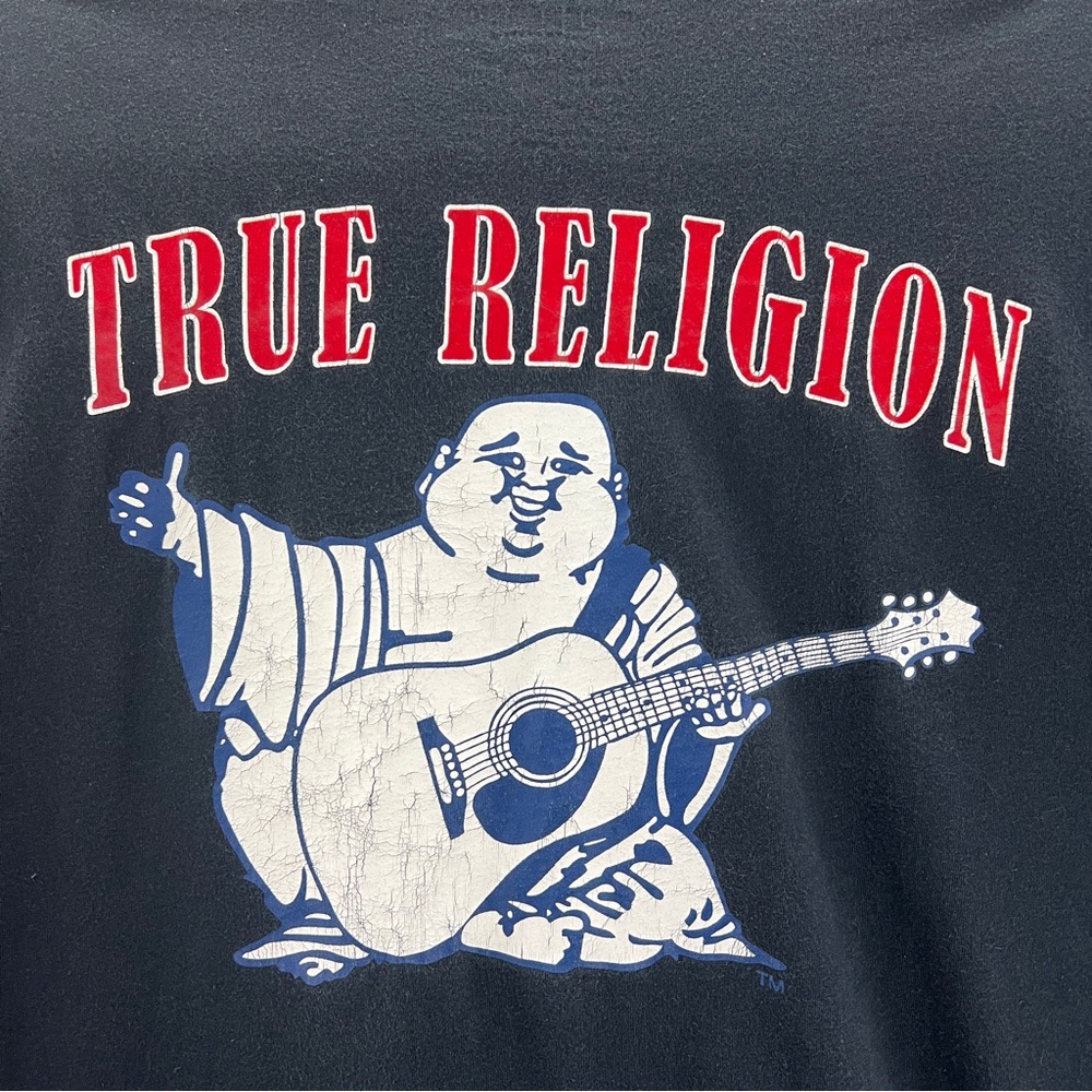 True Religion Buddha Print Black Short Sleeve Tee Shirt Size Medium - Picture 7 of 7